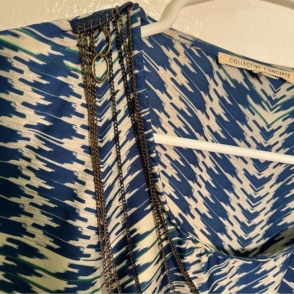 Collective Concepts Poncho Blouse Blue Geometric - Picture 8 of 13